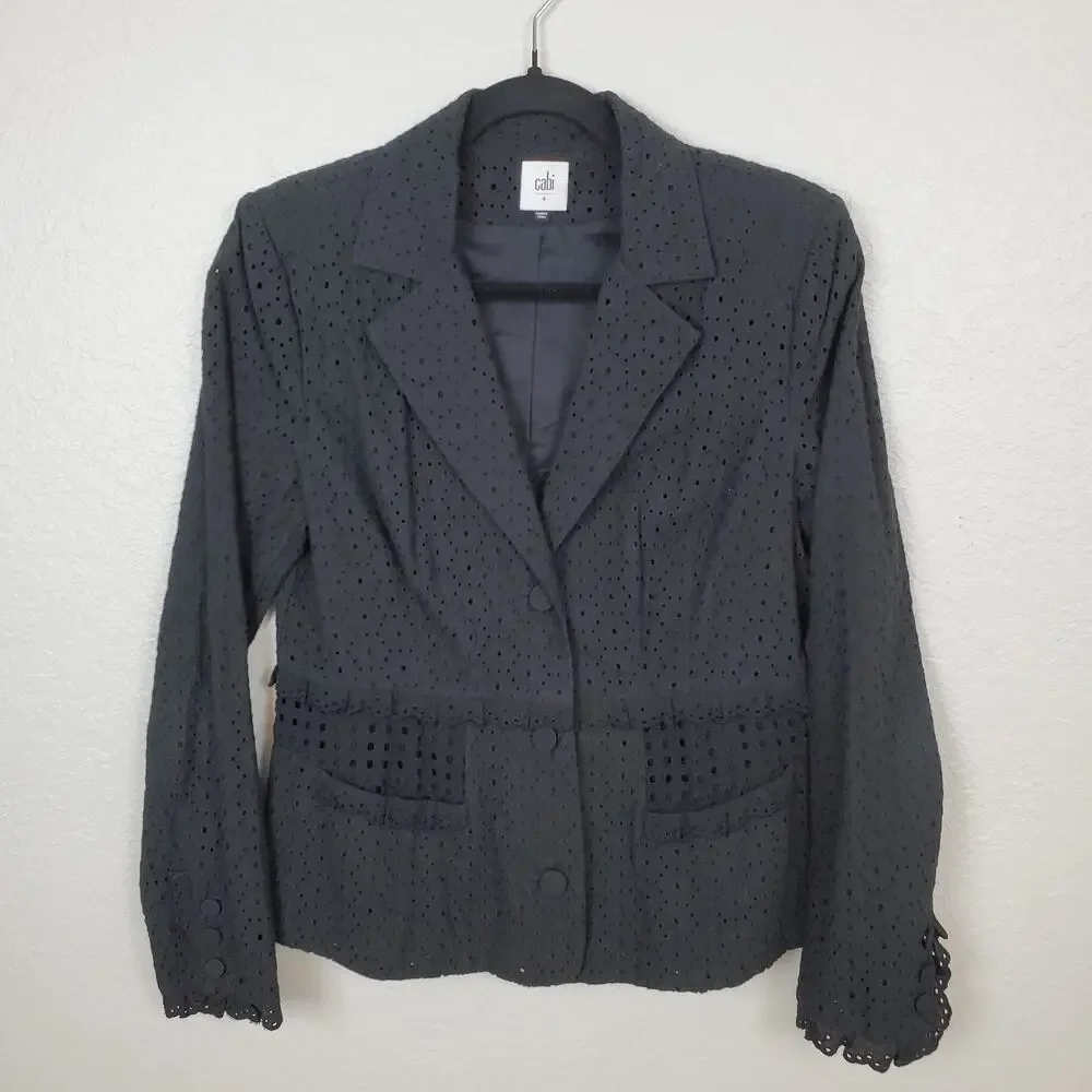 Cabi Blazer Womens Size 4 Eyelet Flamenco Jacket Lace 5293‎ Black Long Sleeve